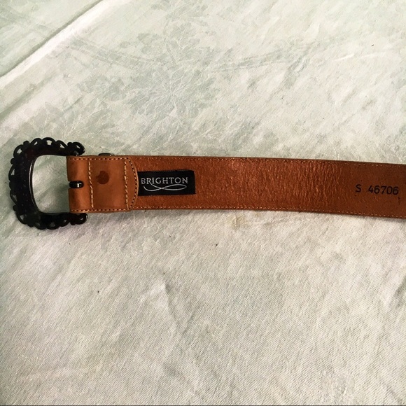 90s Vintage Brighton Western Silver Leather Belt - Picture 10 of 12